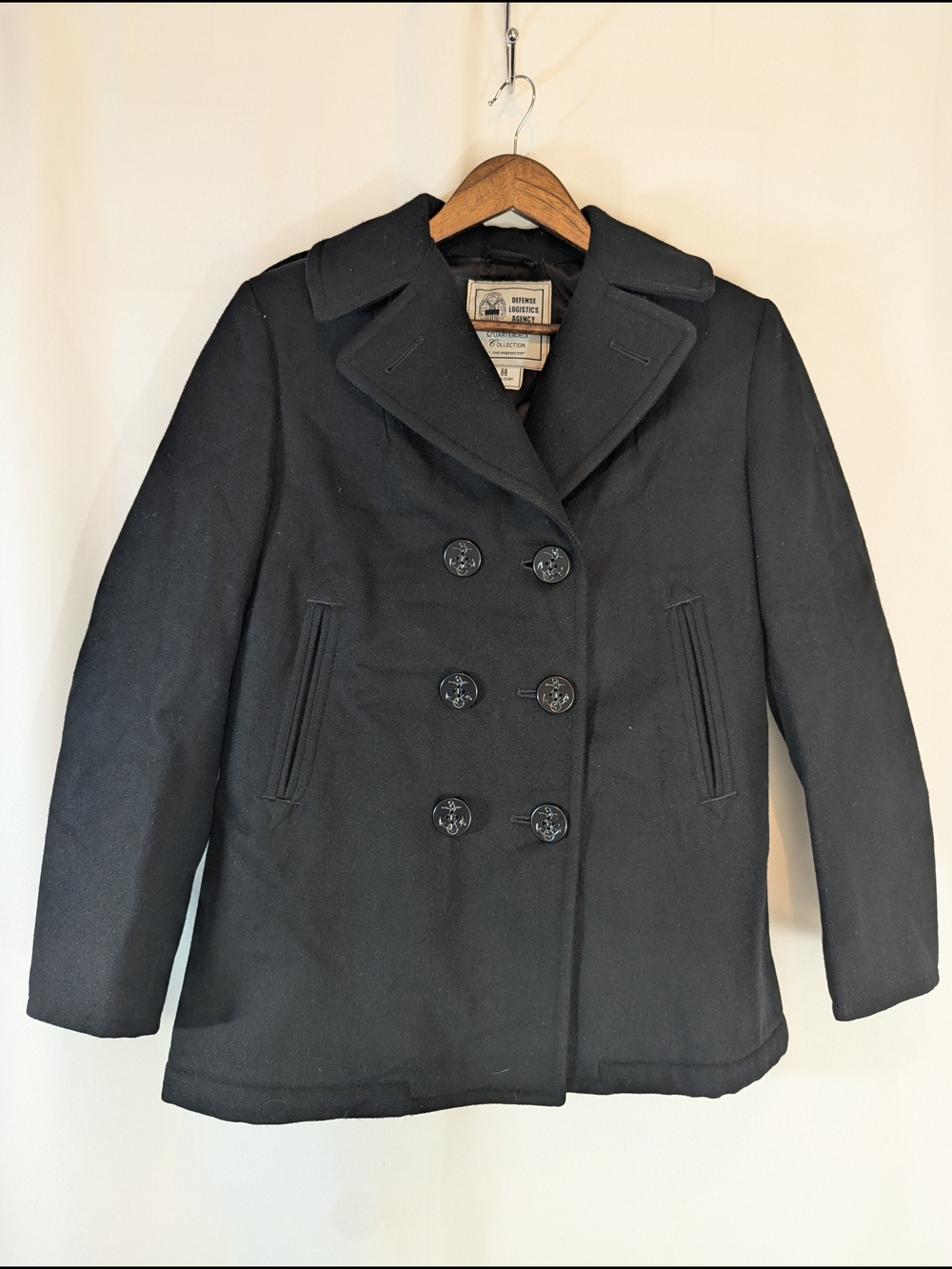 US Navy Pea Coat Womens 8R Black Wool Military DLA Quarterdeck Collection
